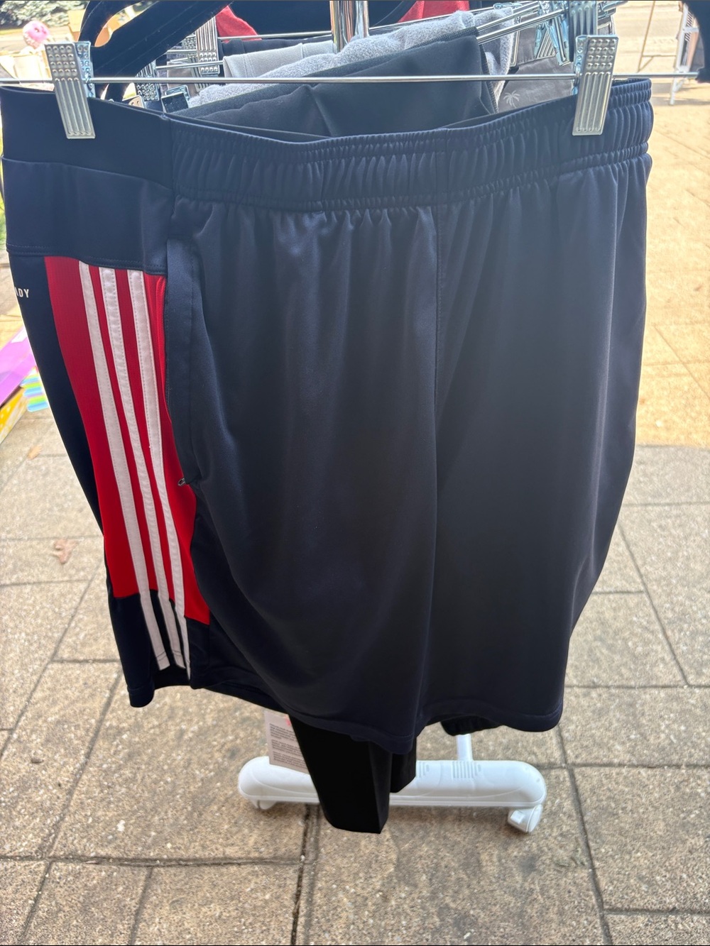 Black Athletic Shorts with Red & White Side Stripe